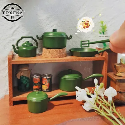 인형집 미니어처 냄비 프라이팬 삽 주전자 세트 1:12 인형 주방 조리기구 주방용품 장식 미니어처 장면 조립 소품