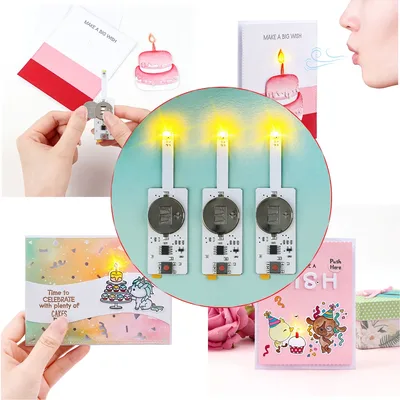 라이트 업 생일 카드, 크리 에이 티브 쉬운 헤일로 조명 및 DIY 카드 용 3-12pcs 블로우 아웃 LED 촛불 빛