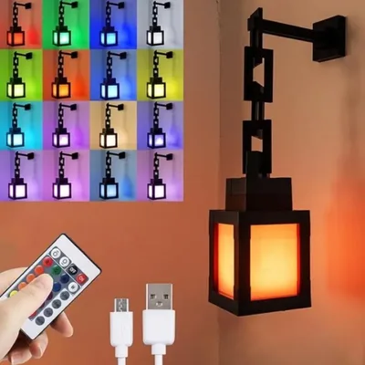 픽셀 스타일 야간 조명 휴대용 랜턴 탁상 장식품 16색 RGB 리모컨 DIY 인테리어 장식 분위기 조명