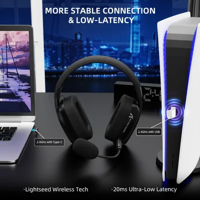 어택 샤크 L80PRO 트라이 모드 무선 게이밍 헤드셋 경량 디자인 접이식 듀얼 마이크/멀티 플랫폼 호환