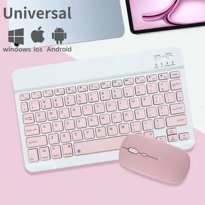 iPad, Xiaomi, Samsung, Lenovo 태블릿용 범용 무선 블루투스 키보드 및 마우스 세트 - 멀티 컬러 오피스 키보드