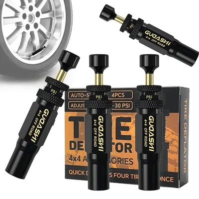 (10-30 PSI) 4개 조절식 자동 정지 타이어 디플레이터 밸브 키트 4x4 나사형 타이어 공기 감압 도구 차량용 오토바이 오프로드용