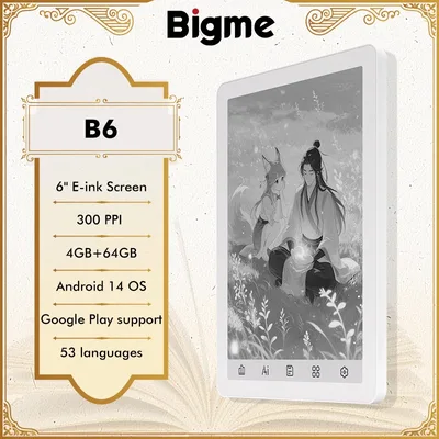 빅미 B6 전자책 리더, 6인치 흑백 e-잉크 스크린 전자책, 300PPI HD 디스플레이, 안드로이드 14 OS, 4+64GB 종이같은