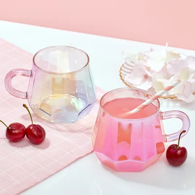 오로라 유리 머그 홀로그램 영롱한 크리스탈 컵 보석 다이아 컷팅 커피 찻잔 반짝이는 보석 유리컵 물컵 우유 주스 잔 홈카페 인테리어 소품 생일 선물