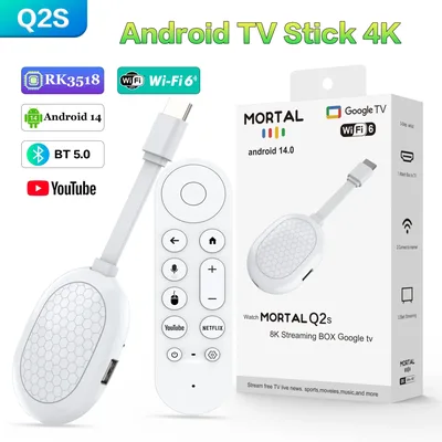 새로운 스마트 TV 스틱 Q2S 안드로이드 14 지원 울트라 HD BT5.0 듀얼 2.4/5G 스트리밍 미디어 플레이어 BT 5.0 비디오 디코딩 박스