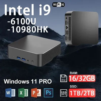 미니 PC 윈도우 11 인텔 코어 i9 10980HK 코어 i3 6100U 데스크탑 컴퓨터 16GB 32GB DDR4 1TB/2TB SSD 오피스 휴대용 PC 게이머용 4K HD