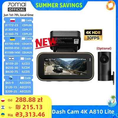 70mai 정품 신형 블랙박스 4K A810Lite HDR 슈퍼커패시터 4G LTE 원격 제어 Wi-Fi 6 GPS 음성 차량용 DVR