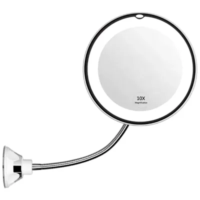 1PC 10x 확대 화장 거울 LED 벽걸이형 화장 거울(라이트 포함) 360도 전방향 접이식 거울