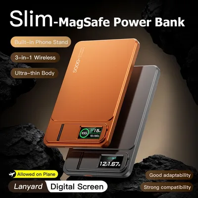 10000mAh 슬림형 MagSafe용 보조배터리, 마그네틱 무선 20W 고속 충전 휴대용 외장 배터리 (아이폰 12-17 Pro, 삼성 호환)
