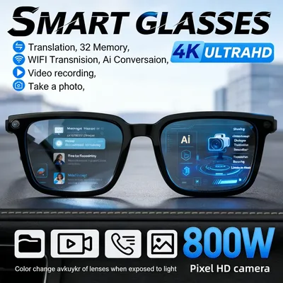 2026년형 새로운 AI 스마트 안경 번역 기능 8MP HD 카메라 4K 촬영 이미지 블루투스 통화 녹음 음악 선글라스