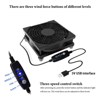 라우터 모뎀 TV 박스 컴퓨터용 USB 3단 속도 조절 저소음 냉각 팬 플러그 앤 플레이-5V 전원 공급