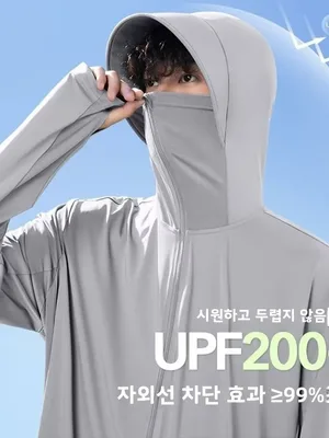 여름 야외 낚시 자외선 차단 의류 루즈핏 아이스 실크 UV 차단 대형 사이즈 통기성 캐주얼 스타일 후드 코트