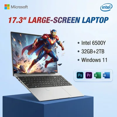 핫 17.3인치 노트북 인텔 펜티엄 6500Y 32GB 1TB/2TB SSD 윈도우 11 대형 화면 지문 잠금 해제 오피스 노트북 컴퓨터 PC