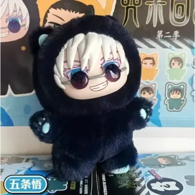 우주 카이센 고죠 사토루 플러시 장난감 귀여운 고양이 귀 후드 인형 애니메이션 피규어 수집품 팬들을 위한 선물
