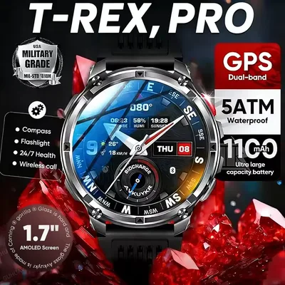 2026 새로운 T-Rex3 Pro 1100mAh 배터리 스마트 시계 GPS 경로 5ATM 방수 스포츠 런 트래커 야외 나침반 군용 스마트 워치