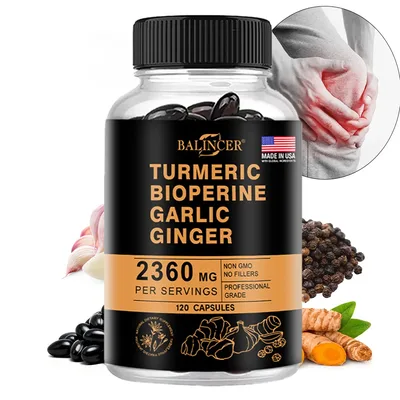 강황 생강 캡슐 2360mg (커쿠민 95% 함유), 마늘 & 흑후추, 관절 건강, 소화 및 면역 건강 보조제