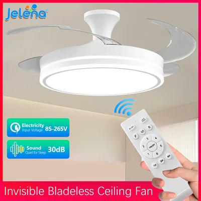Jelena LED 조명이 장착된 새로운 보이지 않는 천장 선풍기 DC 모터 침실 식당용 대형 풍량 리모컨