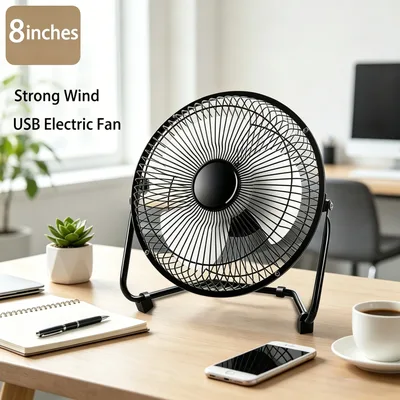 8인치 USB 데스크탑 전기 선풍기 4날개 강력한 바람 흐름 2단 속도 360도 °   각도 조절 가능한 휴대용 미니 테이블 팬