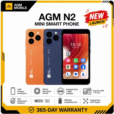AGM N2 미니 스마트폰 컴팩트 사이즈 4.96인치 디스플레이 3GB 32GB 3000mAh 탈착식 배터리 안드로이드 16 GO 시스템 경량폰