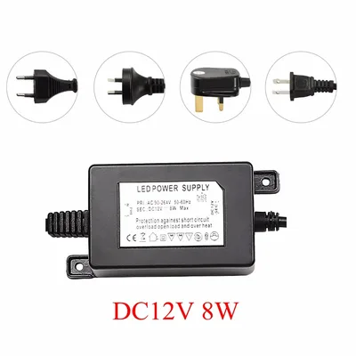 IP67 방수 변압기 전원 공급 장치 드라이버, 야외 또는 실내 LED 조명용, EU,US,UK,AU 플러그, DC12V, 8W