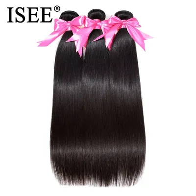 ISEE HAIR 브라질 스트레이트 헤어 익스텐션 위브 번들 자연 색상 3 두꺼운 인간