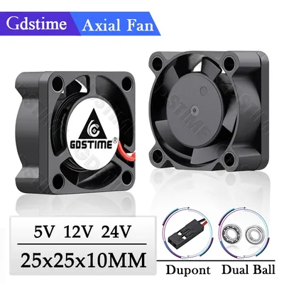 Gdstime 2Pcs 5V 12V 24V 볼/슬리브 축 냉각기 25x25x10mm 2.5cm 미니 냉각 팬 2510 25mm 원심 전기 3D 프린터
