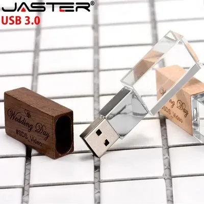 자스터 웨딩 사진 촬영 맞춤 로고 나무 크리스탈 우드 USB 3.0 플래시 드라이브 64GB 32GB 16GB 4GB 버전 메모리 스틱 U 디스크