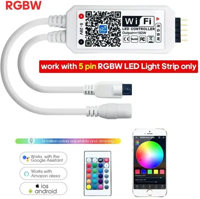 RGBW LED 스트립 조명에 대 한 IR 24Key 원격 제어 5 핀 링크와 DC12V RGBW/RGBWW Wifi LED 컨트롤러