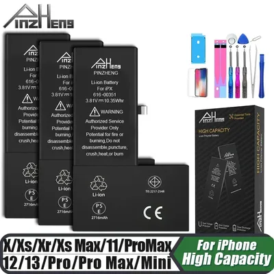 iPhone X XR XS 11 12 13 Mini Max Pro Promax 실제 고용량 교체 Bateria 보증 1 년용 PINZHENG 배터리